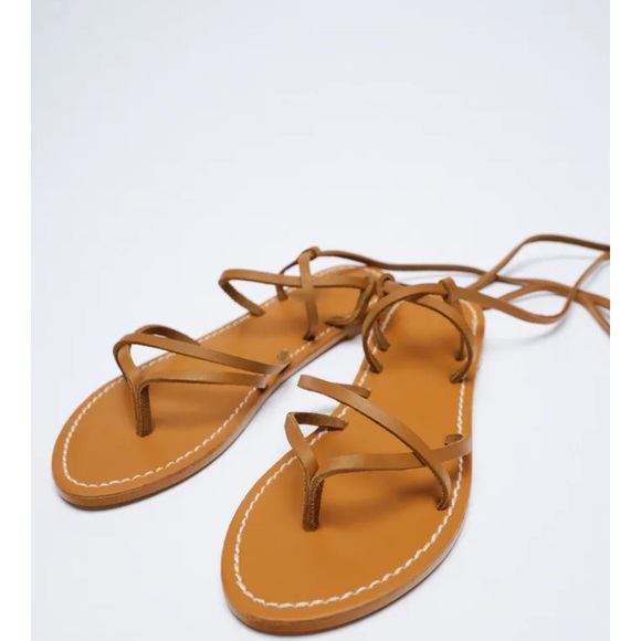 NEW Zara Leather Lace Up Sandals